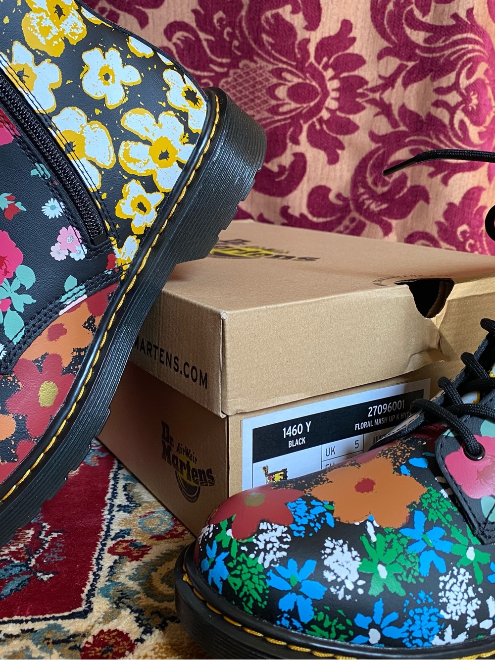 NIB Dr. Martens 1460 Floral MashUp Lace-Up Boots w/Side Zip-Black Multi US Wmn 7 - Picture 14 of 16